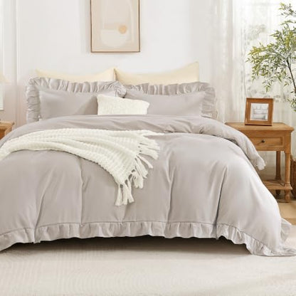 Andency Linen Ruffle Duvet Cover Full, Shabby Chic Farmhouse Bedding Set