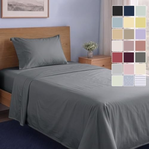 LANE LINEN Twin XL Sheet Set 100% Organic Cotton Cooling Soft - Charcoal