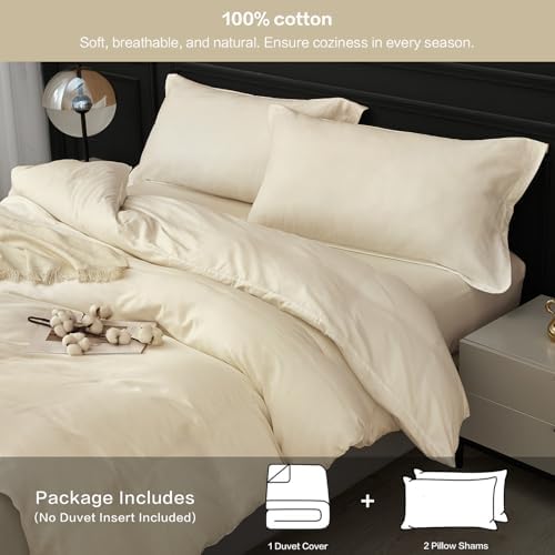SAPHREAS 100% Washed Cotton Duvet Cover King Size Set, Linen Like Comforter Cover with Zipper Closure & Corner Ties (No Comforter), 104x90 Cream