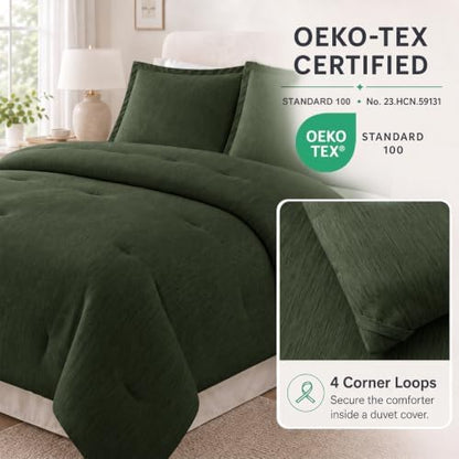 CozyLux Queen Comforter Set, Heathered Emerald Green, 3 Pieces Bedding Sets