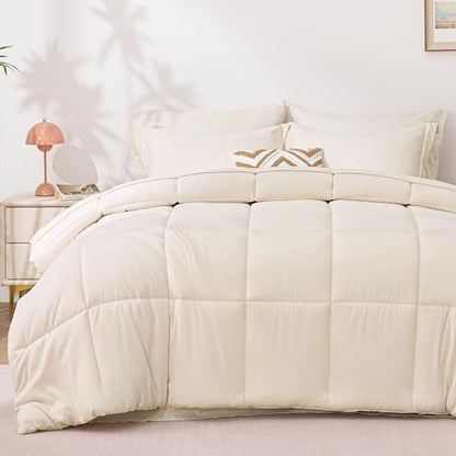 Love's cabin California King Comforter Set Beige, 7 Pieces California King Bed in a Bag, All Season Bedding Sets with 1 Comforter, 1 Flat Sheet, 1 Fitted Sheet, 2 Pillowcase and 2 Pillow Sham