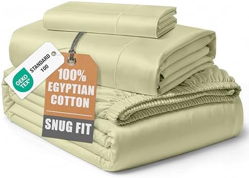 LANE LINEN 100% Egyptian Cotton Twin Sheet Set Silky Sateen Weave - Seafoam