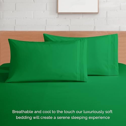 Elegant Comfort 4-Piece Bed Sheet Set - Luxury Bedding 1500 Premium Hotel Quality Microfiber, All Around Elastic 18-24 Inches Deep Fitted Sheet- Extra Deep Pocket Sheets, Twin/Twin XL, Emerald Green