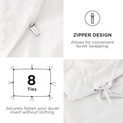 Bedsure Boho Duvet Cover King, Vintage Tufted Bedding, 4-Piece, White