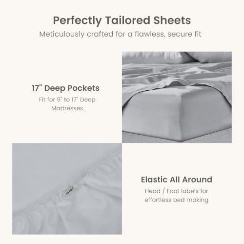BIOWEAVES 100% Organic Cotton Sheets, 300 Thread Count 4-Piece GOTS Certified Bed Sheet Set Fits Mattress Upto 17" Deep Pocket, Soft & Silky Sateen Weave (California King, Glacier Gray)