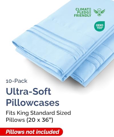 King Standard Pillow Cases Set of 10 - Soft Pillowcase Covers - Light Blue