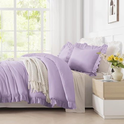Andency Lavender Ruffle Comforter Twin Size, 2 Pieces Soft Bed Set