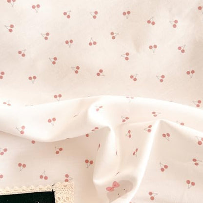 100% Cotton Cherry Print Duvet Cover Set Full, Aesthetic Cherry Elephant Pattern Comforter Cover with Ruffle Lace, Lightweight Soft Princess Lace Bedding Cottagecore Duvet Cover with 2 Pillowcases