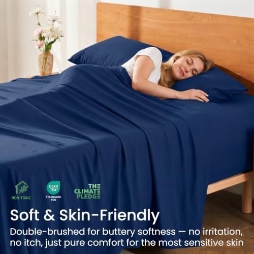 GOKOTTA 4 Piece Cal King Sheet Set - Soft, Breathable & Cozy - Navy Blue