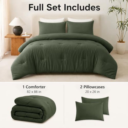 CozyLux Full Comforter Set, 3 Pieces Down Alternative Bedding, Dark Green