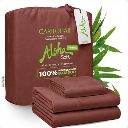 Cariloha Aloha Soft 3-Piece Sheet Set | Maroon Sunset | Twin XL | Made from 100% Viscose derived from Bamboo | Introductory Sheet Line