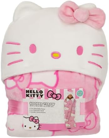 Franco Sanrio Hello Kitty Pink Bow Plush Hooded Blanket, Kids Bedding Super Soft Throw Blanket, 50 in x 40 in, (Officially Licensed Product)