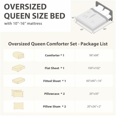 MUXHOMO 7 Pieces Oversized Queen Comforter Set, Soft Bed in a Bag Oversized Queen Size, All Season Bedding Set with Comforter, Flat Sheet, Fitted Sheet, Pillowcases & Shams, Beige