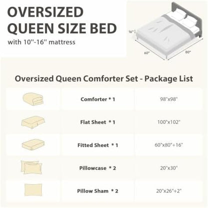 MUXHOMO 7 Pieces Oversized Queen Comforter Set, Soft Bed in a Bag Oversized Queen Size, All Season Bedding Set with Comforter, Flat Sheet, Fitted Sheet, Pillowcases & Shams, Beige