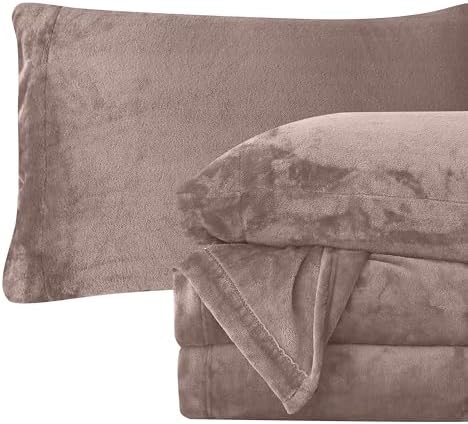 Elegant Comfort Luxuriously Soft 4-Piece Velvet Plush Flannel Sheet Set - Premium Quality - Cozy Warm, Anti-Static, Non Pilling Fuzzy Velvet Flannel Fleece Deep Pocket Sheet Set - Twin, Taupe