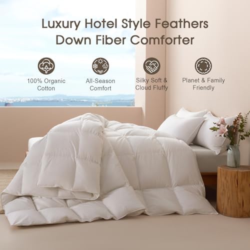 Feather Down Duvet Insert King Size, 100% Organic Cotton White