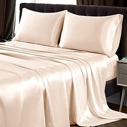 SiinvdaBZX 4Pcs Satin Sheet Set Full Size 15-Inch Deep Pocket, Blush