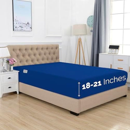 Elegant Comfort 1500 Premium Hotel Quality 18-21 Inches Deep - Extra Deep Pocket Single Fitted Sheet for High Mattress, Luxury and Softest, Smart Pocket - Wrinkle Free, King, Royal Blue