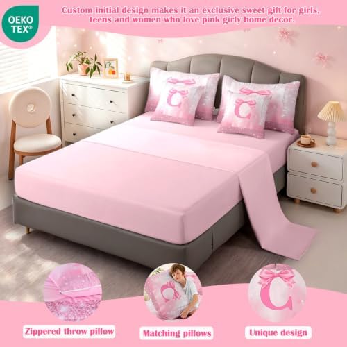 Feelyou Kids Pink Bowknot Bed in A Bag Twin Size for Boys Girls