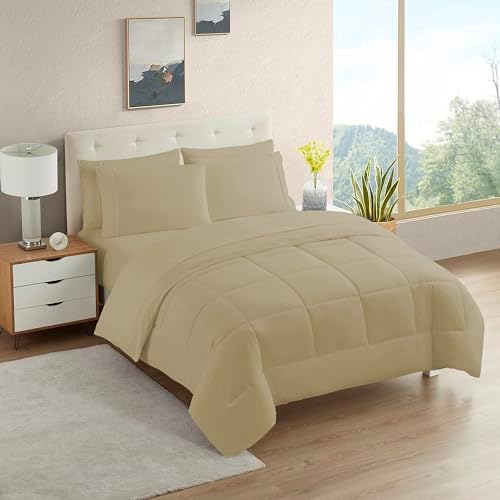 RV Short Queen Comforter Set for RV Camper - Comforter Set with Fitted & Flat Sheet, 4 Pillowcases - Tailored for RV Short Queen Beds - Cozy Essentials for Your RV Bedroom, Taupe