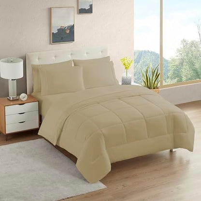 RV Short Queen Comforter Set for RV Camper - Comforter Set with Fitted & Flat Sheet, 4 Pillowcases - Tailored for RV Short Queen Beds - Cozy Essentials for Your RV Bedroom, Taupe