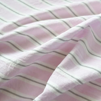 mixinni Pink White Striped Duvet Cover Queen Size, 3-Piece Washed Microfiber Vintage Striped Bedding Set, Soft Aesthetic Stripe Pattern Duvet Cover with Zipper Closure & Corner Ties for Women Girls