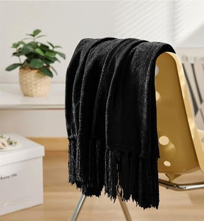 Chenille Throw Blanket for Couch 50" x 60", Black