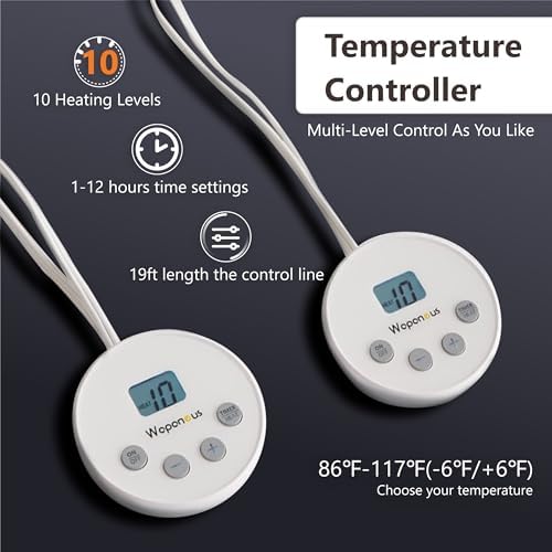 Wapaneus Heated Blanket Electric Queen Size 84"x90"-Dual Control with 10 Heat Levels 12 Timer Settings and 8 Hours Auto-Shut Off,Fast-Heating Electric Blanket,ETL Listed Machine Washable,Mushroom