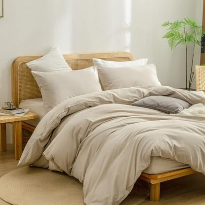 BESTOUCH Cotton Solid Duvet Cover Set Almond Milk Grey Alaska King