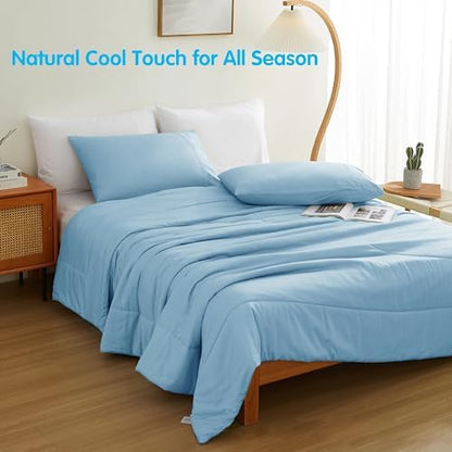 Zaizaihome Bamboo Viscose Comforter Set King Size 3 Pieces - Sky Blue
