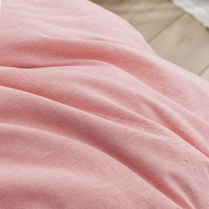 BESTOUCH Cotton Solid Duvet Cover Set Linen Feel Red Pink Queen