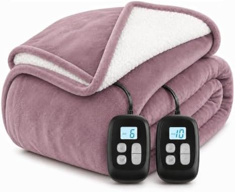 Electric Heated Blanket King Size 90" x 100", Soft Flannel for Bed, Couples, 10 Heat Settings, 1-12H Auto Shut Off, Dual Zone Controls, Overheat Protection, Machine Washable, Purple
