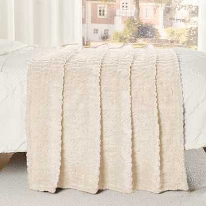 Beige Throw Blanket - Soft & Fluffy Fleece, Cute & Aesthetic, Perfect for Sofa, Couch, Chair, Bed, Living Room & Bedroom, All-Season Use, Plush & Cozy Decorative Blanket 50x60