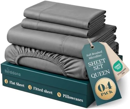 Pack of 4 Queen Sheets Set, 16" Deep Pocket Hotel Luxury Sheet, Dark Grey