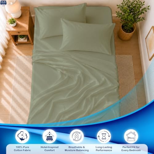 Cottingon 4 PC Cot Sheet Set 33"X75", Egyptian Cotton, Sage