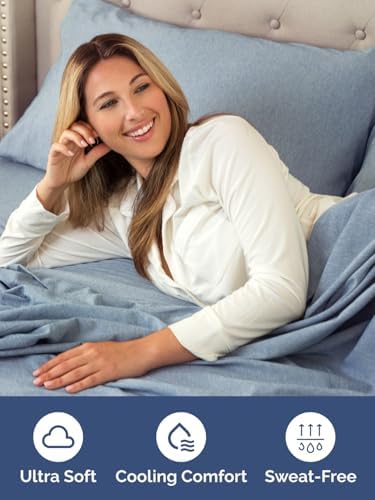CGK Linens Extra Deep Cal King Fitted Sheet Only - Heathered Blue