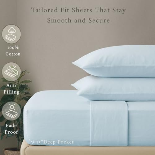 Threadmill 500 Thread Count Cotton Twin XL Sheet Set, Sateen, Light Blue
