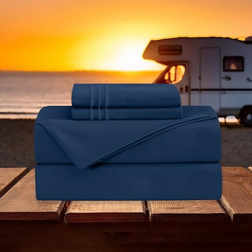 Elegant Comfort Luxury 4-Piece Bed Sheet Set - Luxury Bedding 1500 Premium Hotel Quality Microfiber, Wrinkle Resistant Cool and Breathable, Easy Elastic Fitted, RV Short Queen, Navy Blue