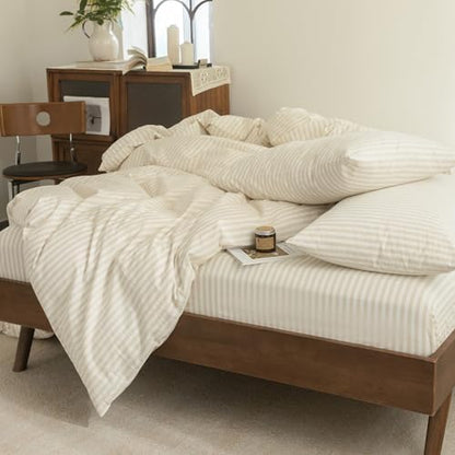 FOSSA Striped Duvet Cover Set Washed Cotton Linen Feel Oversized King Plus