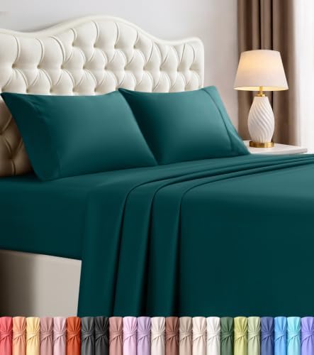 California King Sheets Set, 4 Pieces 16" Deep Pocket Bed Sheets, Teal Green