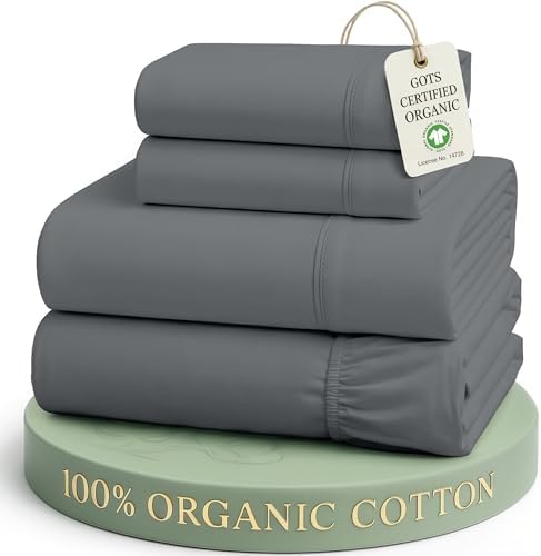 LANE LINEN Queen Bed Sheet Set 100% Organic Cotton Cooling Soft - Charcoal