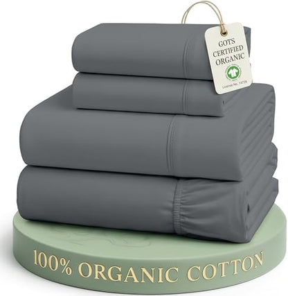 LANE LINEN California King Sheet Set 100% Organic Cotton Cooling - Charcoal