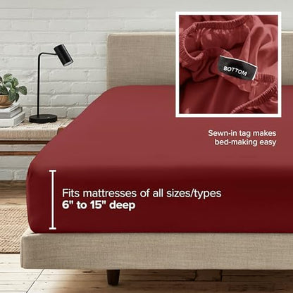 Bare Home Queen Fitted Sheet - 1800 Ultra-Soft (Queen, Rosewood)