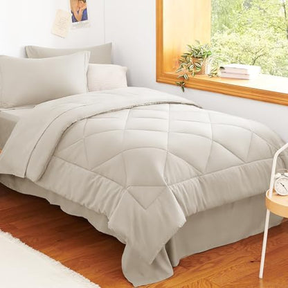 CozyLux Twin Comforter Set 68"x88" Beige - 5 Piece Bed in a Bag