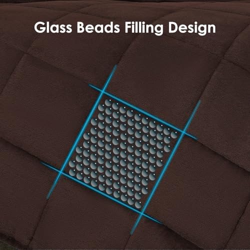 yescool Weighted Blanket for Adults (15 lbs, 60" x 80", Brown) Heavy Blanket for Sleeping Perfect for 140-160 lbs, Queen Size Breathable Blanket with Premium Glass Bead, Machine Washable
