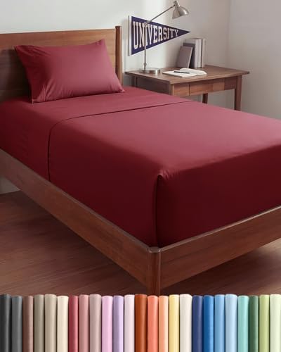 Extra Deep Twin XL Sheet Set - 3 Piece College Dorm Room - Burgundy