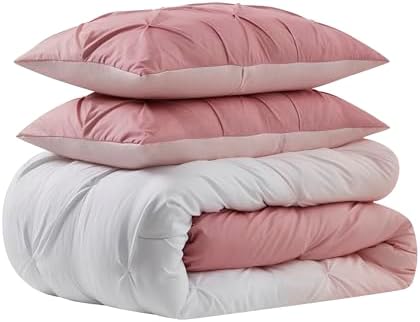 5 Piece Comforter Set Bed in a Bag Ombre Pintuck Design All Season Soft Down Alternative Bedding Comforter Set & Luxurious Matching Bed Sheets & Pillow Sham, Ombre Pintuck Blush, Twin