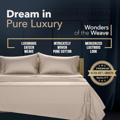 TEXAS LINEN CO. 100% Egyptian Cotton Queen Sheets Set - Luxury 1500 Series Couture Comfortin' Collection Egyptian Cotton Sheets Queen Size Bed Set (4 PC, Taupe), 17" Deep Pocket, Hotel Bedding Sheet