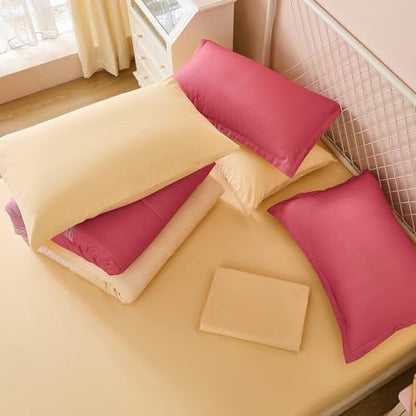 Dinjoy Girls Comforter Set Full Size Colorful Ombre Pink Yellow Rainbow Bedding Set Bed in A Bag for Kid Teen Girls 7 Pieces (1 Comforter, 1 Flat Sheet, 1 Fitted Sheet, 2 Pillow Shams, 2 Pillowcases)