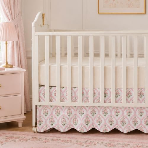 Brandream Scallop Edge Organic Cotton Crib Skirt Girls Toddler Bedskirt
